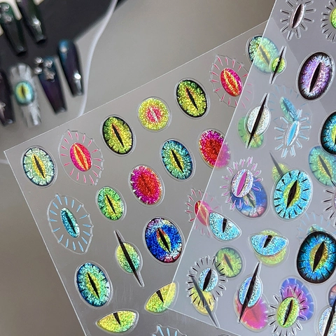 3D Evil Eye Nail Art Stickers Holographic Laser Monster Eyes Nail Decals Gothic Punk DIY Manicure Decoration For Women