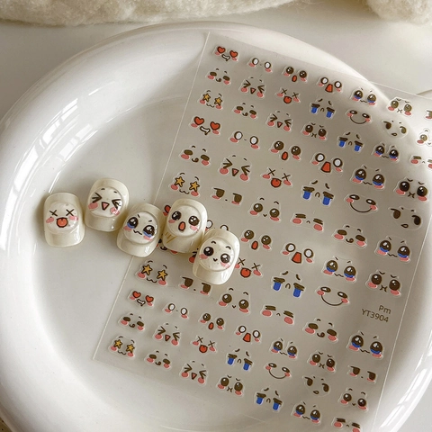 Süße Cartoon Gesicht Ausdruck Nagelaufkleber Stern Herz Augen DIY Selbstklebende Nail Art Decals Für Damen Mädchen Dekor