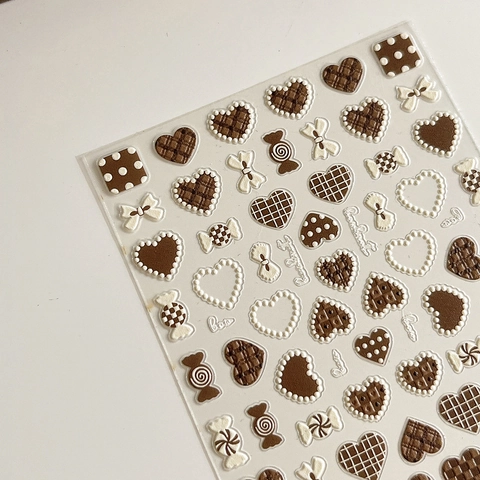 3D Relief Nail Stickers Sweet Heart Bowknot Candy Pattern Embossed 5D Manicure Decals DIY Decoration For Women Girls