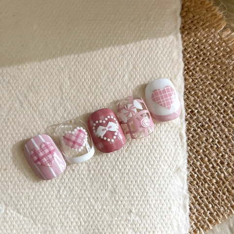 3D Relief Nail Stickers Sweet Heart Bowknot Candy Pattern Embossed 5D Manicure Decals DIY Decoration For Women Girls