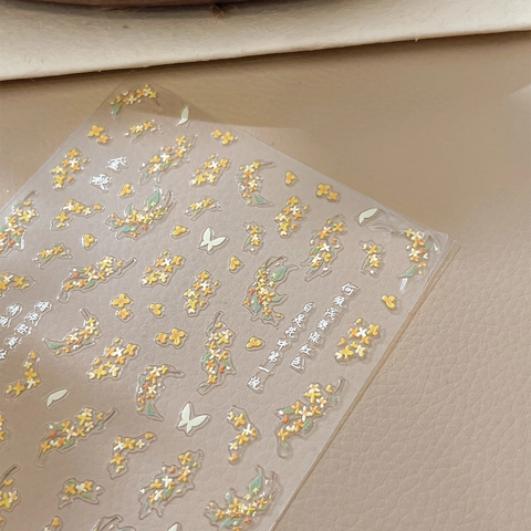 Adesivi per Unghie 3D in Rilievo Fiore di Osmanto Farfalla Autoadesivi Stile Cinese Vintage Calligrafia Decalcomanie Donna