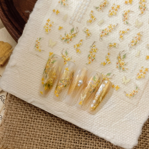 Adesivi per Unghie 3D in Rilievo Fiore di Osmanto Farfalla Autoadesivi Stile Cinese Vintage Calligrafia Decalcomanie Donna