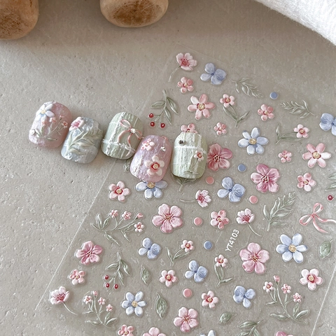 5D Reliëf Nagelstickers Monet Tuin Bloemenpatroon 3D Zelfklevende Bloemen Decals Voor Vrouwen DIY Manicure Decoratie