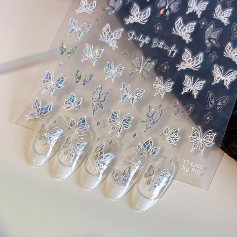 Lasersilber Schmetterling Nagelkunst Aufkleber Holographisch Hohl Selbstklebend 3D Maniküre Dekoration Für Damen DIY Nagelaufkleber