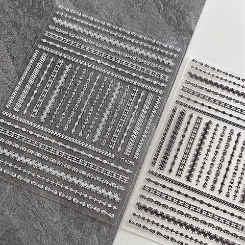 3D Relief Spitze Blumen Nagelaufkleber Selbstklebend Weiß Schwarz Französischer Stil Weinmuster Nageldekoration DIY Handwerk Aufkleber