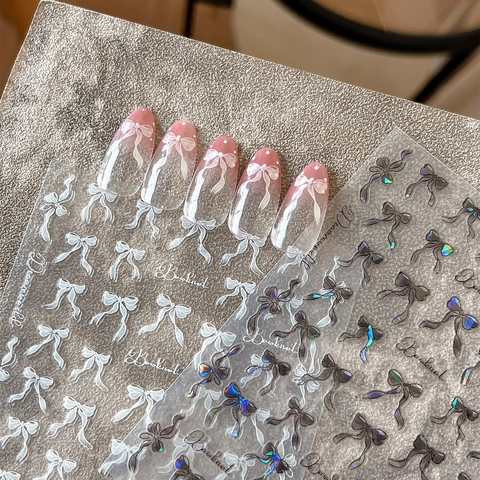 Bowknot Nail Stickers Laser Holographic 3D Adhesive Ribbon Bow Nail Decals For Women DIY Manicure Decoration Nail Art Accessory