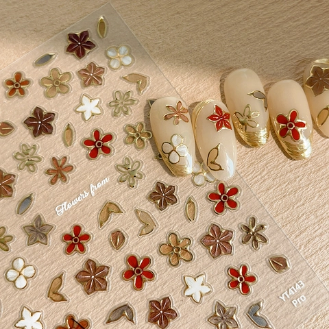 Nagelaufkleber Mit Goldrand Retro Japanischer Stil Karomuster Blumen Selbstklebend Maniküre Dekoration Für Damen Beauty Kunst