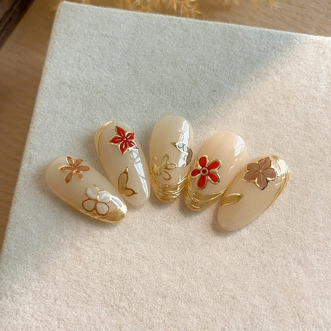 Nagelaufkleber Mit Goldrand Retro Japanischer Stil Karomuster Blumen Selbstklebend Maniküre Dekoration Für Damen Beauty Kunst