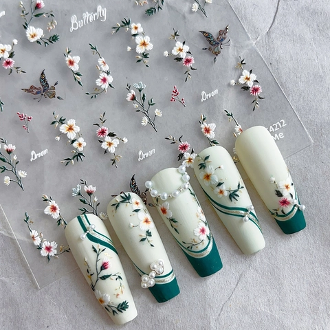 5D Embossed Gold Stamping Butterfly Flower Nail Art Stickers Self Adhesive Manicure Decoration For Women DIY Nail Art