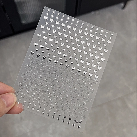 Adesivi per Unghie a Cuore Minimalista Oro Argento Nero Bianco Autoadesivi 3D Cuore Decals Donna Fai da Te Decorazione