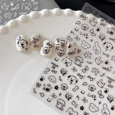 Cartoon Cartoon Nail Stickers Hand Drawn Style Animal Bow Flower Pattern Self Adhesive Nail Art Decor Decals For Women
