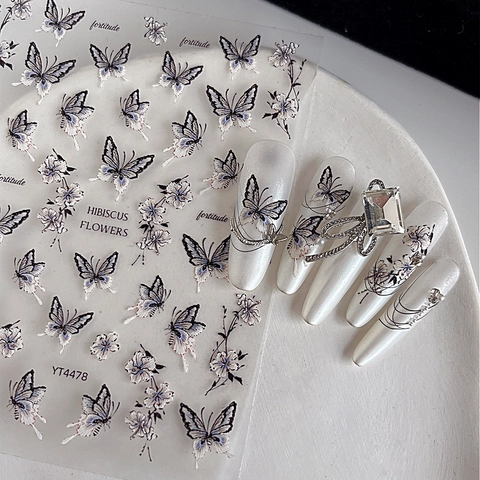 5D Embossed Nail Art Stickers Butterfly Hibiscus Flower Design Self-Adhesive Manicure DIY Decals For Women Nail Decoration