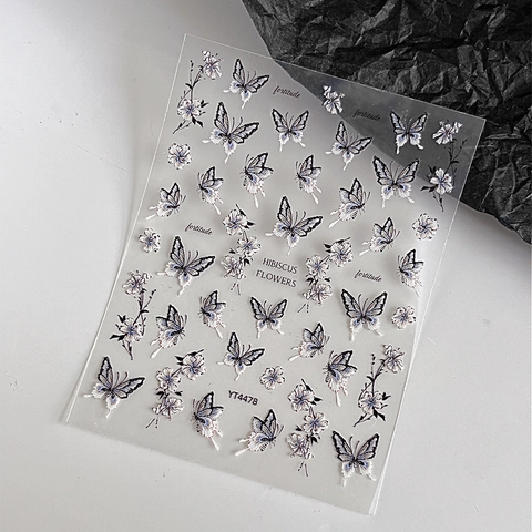 5D Embossed Nail Art Stickers Butterfly Hibiscus Flower Design Self-Adhesive Manicure DIY Decals For Women Nail Decoration