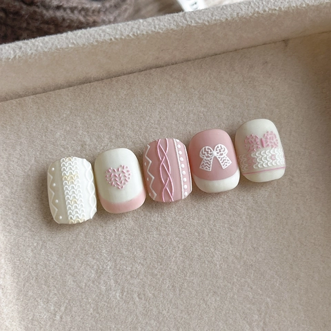 3D Embossed Knitting Pattern Nail Art Stickers Sweet Heart Bowknot Manicure Decals Winter Sweater Texture Nail Decoration