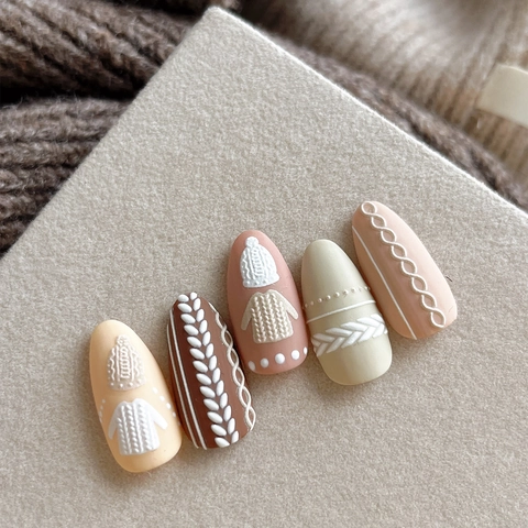 Embossed Sweater Knit Pattern Nail Stickers Adhesive Winter Nail Decals For Women DIY Manicure Nail Art Decoration