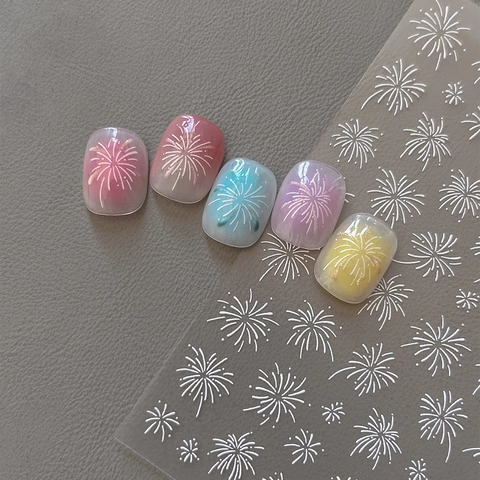 3D Geprägt Weiß Feuerwerk Nagelaufkleber Feine Linie Selbstklebende Nail Art Decals Für DIY Maniküre Damen Dekoration YT4476