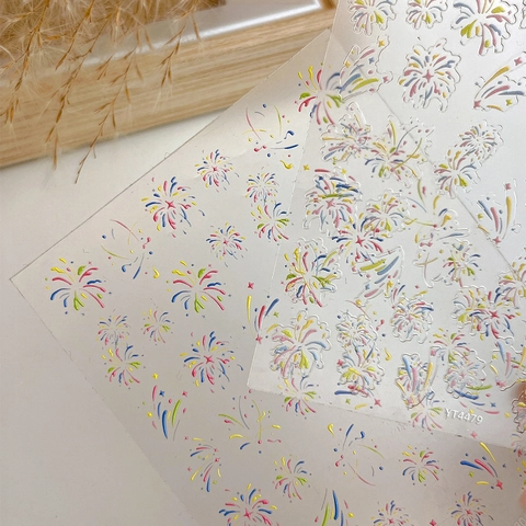 3D Embossed Fireworks Nail Art Stickers Colorful Sweet Style Self Adhesive Manicure Decals For Women DIY Nail Decoration