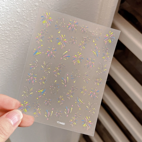 3D Embossed Fireworks Nail Art Stickers Colorful Sweet Style Self Adhesive Manicure Decals For Women DIY Nail Decoration