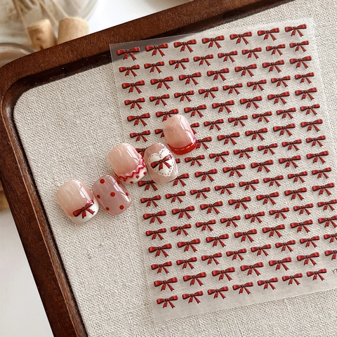 3D Geprägte Rote Schleife Nagelsticker Selbstklebend Mini Schleife Nagelkunst Dekorationen Für Damen DIY Maniküre Abziehbilder
