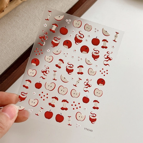 3D Relief Apple Nail Art Stickers Cute Red Green Fruit Pattern Adhesive Manicure Decals For Women Girls DIY Decoration