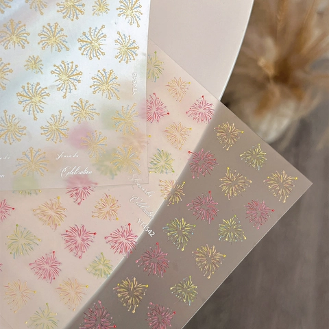 5D Embossed Fireworks Star Nail Art Stickers Gold Silver Self-Adhesive Colorful Manicure Decals For Festival Party Women
