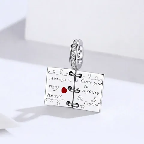 925 Sterling Silber Liebesbrief Buch Anhänger Charm Mit Rotem Herz Emaille Zirkonia Für DIY Armband Damen Schmuck Geschenk