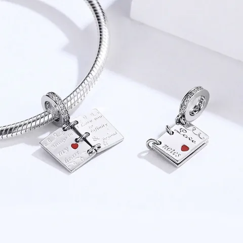925 Sterling Silber Liebesbrief Buch Anhänger Charm Mit Rotem Herz Emaille Zirkonia Für DIY Armband Damen Schmuck Geschenk