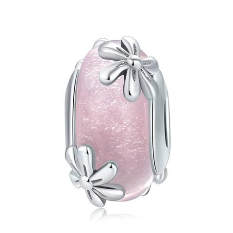 SCC860 925 Sterlingsilber Rosa Glas Gänseblümchen Blume Bead Charm Für Damen DIY Armband Zubehör Schmuckherstellung Geschenk