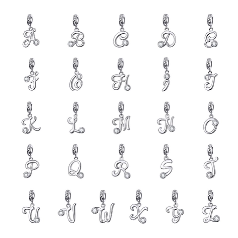 Alphabet Initial Letter Pendant Charm 925 Sterling Silver Sparkling Cubic Zirconia Platinum Plated Jewelry Accessory