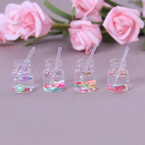 Botellas de Jugo de Fruta de Simulación en Miniatura Vidrio Resina Accesorios DIY para Decoración de Casa de Muñecas Funda de Teléfono