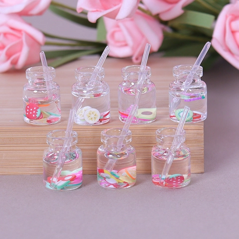 Botellas de Jugo de Fruta de Simulación en Miniatura Vidrio Resina Accesorios DIY para Decoración de Casa de Muñecas Funda de Teléfono