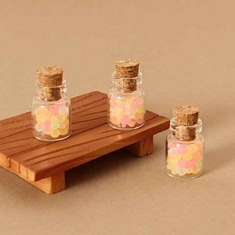 Dollhouse Miniature Simulation Candy Glass Jar With Cork Stopper Micro Landscape Scene Accessories For DIY Handmade Decoration