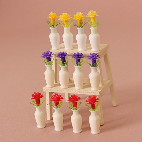 Vaso di Fiori in Miniatura per Casa delle Bambole Modello di Pianta in Vaso di Garofano di Simulazione per Decorazioni da Tavolo