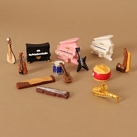 Miniature Musical Instrument Resin Ornaments Creative Piano Guitar Violin Erhu Pipa For Desktop Decor Micro Landscape Gift