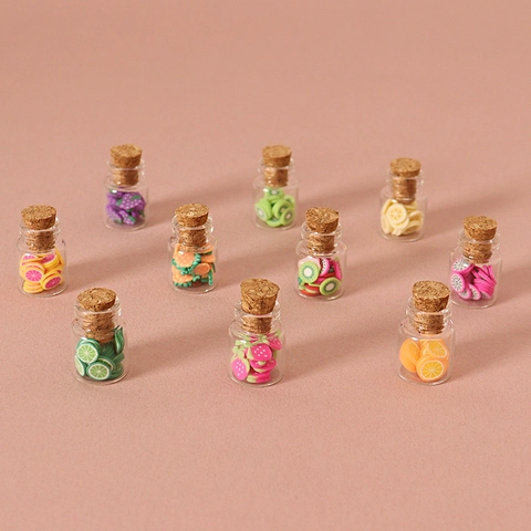 Miniatura Bottiglia di Vetro Con Tappo di Sughero Simulazione Fette di Frutta Pasta Polimerica per Casa Bambole Decorazione