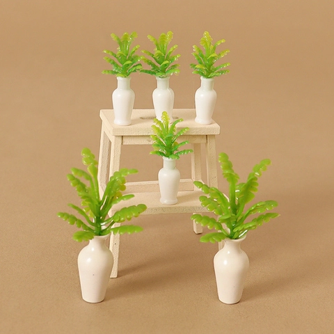 Miniatura Case delle Bambole Piante in Vaso Modello di Verde Artificiale Con Vaso Bianco Resina Plastica DIY Giardino Fatato Casa Ornamento