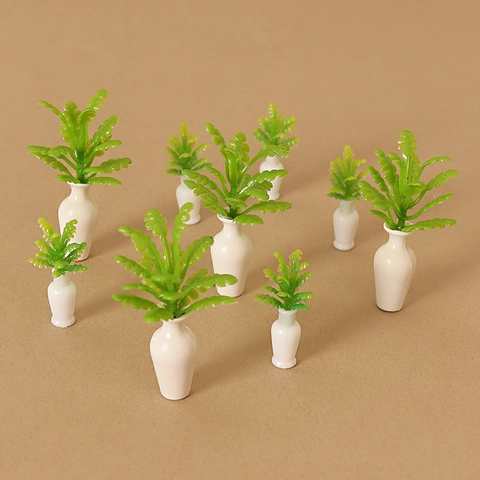 Miniatura Case delle Bambole Piante in Vaso Modello di Verde Artificiale Con Vaso Bianco Resina Plastica DIY Giardino Fatato Casa Ornamento