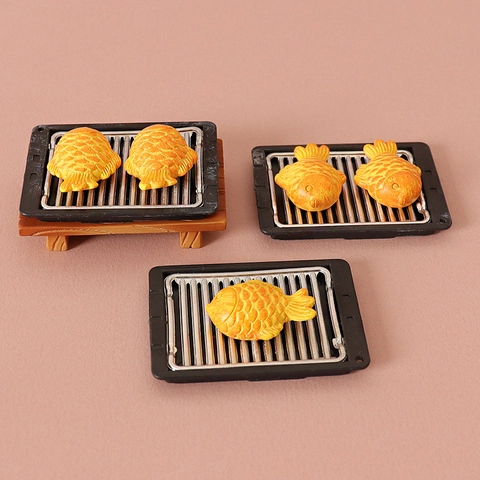 Set Modello Griglia Pesce Miniatura Casa Delle Bambole Simulazione Cibo Taiyaki Decorazione Resina Giocattolo Per Bambini