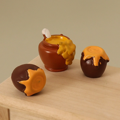 Miniatura Barattolo di Miele in Resina Decorazione Casa delle Bambole Fai da Te Accessori per Capelli Modello Cibo Simulato Set Marrone Giallo
