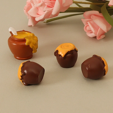 Miniatura Barattolo di Miele in Resina Decorazione Casa delle Bambole Fai da Te Accessori per Capelli Modello Cibo Simulato Set Marrone Giallo
