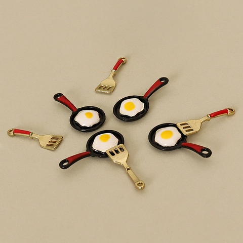Miniature Simulation Frying Pan Egg And Spatula Set Alloy Enamel Miniature Kitchenware For Dollhouse DIY Accessories