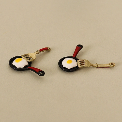 Miniature Simulation Frying Pan Egg And Spatula Set Alloy Enamel Miniature Kitchenware For Dollhouse DIY Accessories