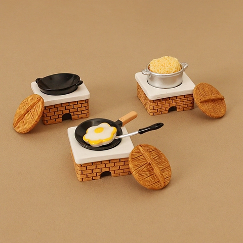 Miniature Dollhouse Kitchen Stove Set Resin Plastic Simulated Cooking Model Pastoral Style Micro Landscape Decor Accessories