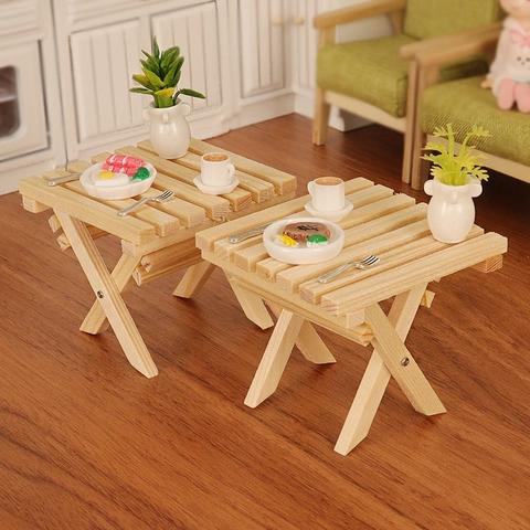 Miniatura Tavolo Pieghevole in Legno per Casa delle Bambole Modello Mobile Simulazione DIY Fatto a Mano Decorazione Scena