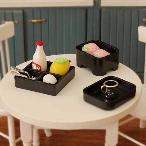 Miniatur Puppenhaus Essen Tablett Box Set Kunststoff Harz DIY Winzige Szene Dekor Zubehör Für Puppenhaus Miniatur Essen Spiel
