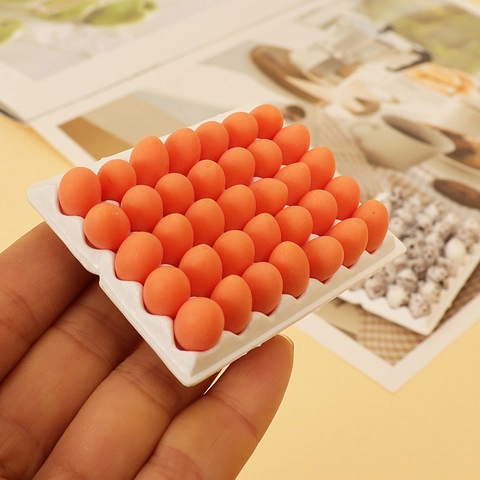 Miniature Dollhouse Food Play Realistic Resin Eggs Set With Tray Tiny Fake Eggs DIY Craft Accessories For Scene Decoration