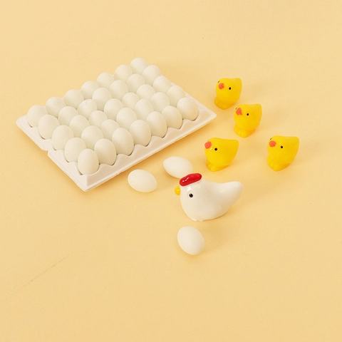 Miniature Dollhouse Food Play Realistic Resin Eggs Set With Tray Tiny Fake Eggs DIY Craft Accessories For Scene Decoration