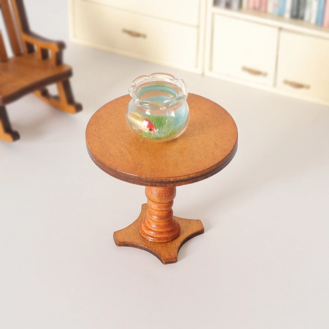 Miniature Dollhouse Wooden Round Table Model Retro Pedestal Base Furniture Accessory For Micro Scene Decoration Wooden Decor