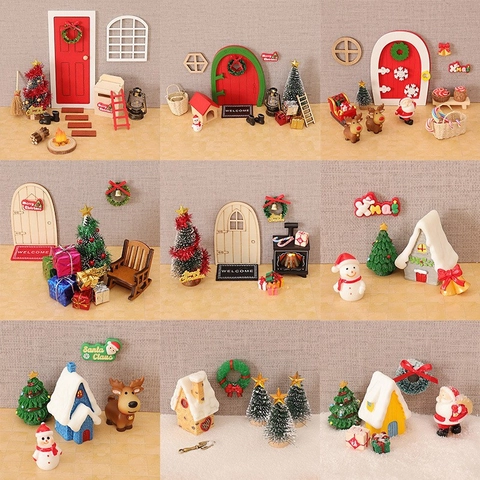 Décorations De Noël Miniatures Accessoires Maison De Poupée Ornements Bois Résine Plastique DIY Micro Paysage Scène De Neige Décor