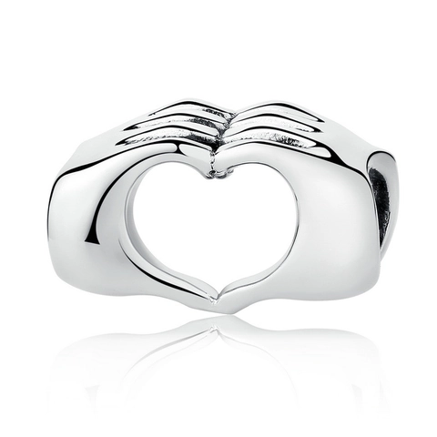 Charm Perla in Lega a Cuore Argento Lucido a Specchio Gesto della Mano Componente per Gioielli DIY Bracciale Collana Regalo